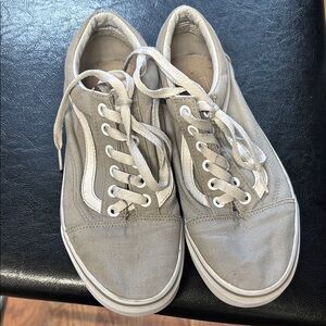 Vans, size 7 women’s, canvas grey and white Old Skool sneakers, Preowned
